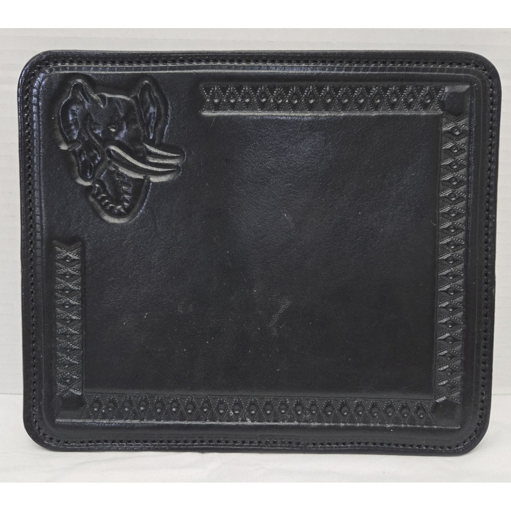 Vintage Leather Hand Tooled Black Western Elephant Design Mouse Pad 9.5" X 8"